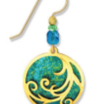 Adajio Gold Plate Ribbon Earrings on Rich Teal Disc—lightweight artisan statement jewelry. Available at Be Charmed