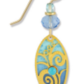 Adajio decorative earring with blue and gold design on a white background. Available at Be Charmed