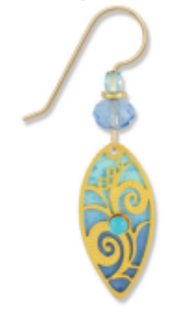 Adajio decorative earring with blue and gold design on a white background. Available at Be Charmed
