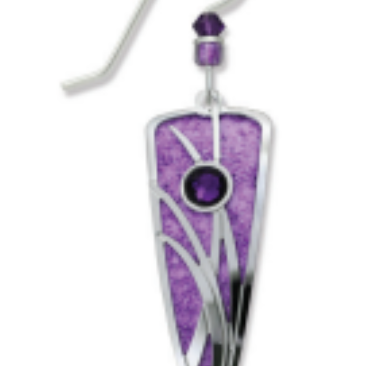 Adajio purple and silver earring with a central gemstone on a white background. Available at Be Charmed. 
