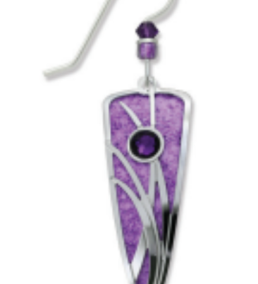 Adajio purple and silver earring with a central gemstone on a white background. Available at Be Charmed. 