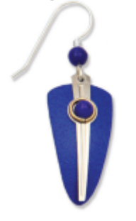 Adajio earring with blue stone and silver hook on a white background. Available at Be Charmed. 