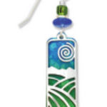 Adajio Lush Green & Blue Column Earrings with IR Landscape Overlay—lightweight artisan statement jewelry. Available at Be Charmed