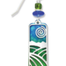 Adajio Lush Green & Blue Column Earrings with IR Landscape Overlay—lightweight artisan statement jewelry. Available at Be Charmed