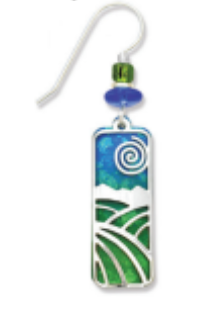 Adajio Lush Green & Blue Column Earrings with IR Landscape Overlay—lightweight artisan statement jewelry. Available at Be Charmed