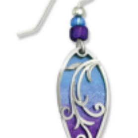 Adajio decorative earring with blue and purple gradient design on a white background. Available at Be Charmed. 
