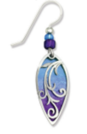 Adajio decorative earring with blue and purple gradient design on a white background. Available at Be Charmed. 