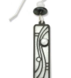 Adajio black and white geometric pendant earring on a white background. Available at Be Charmed
