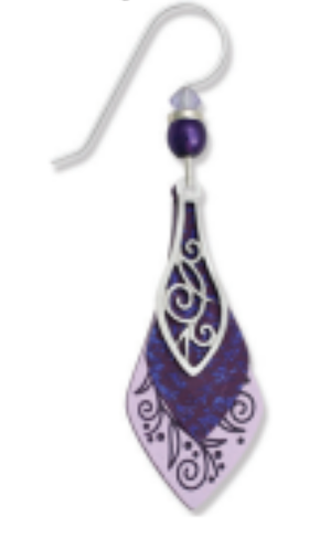 Adajio purple and silver earring on a white background. Available at Be Charmed. 