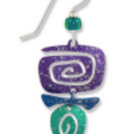 Adajio Rectangular Spiral 3-Part Earrings with Niobium earwire. Earring with purple and green spiral design on a white background. Available at Be Charmed