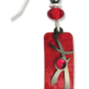 Adajio Red Column Earrings with Hematite Overlay and Red Cabochon—artisan lightweight statement jewelry. Available at Be Charmed