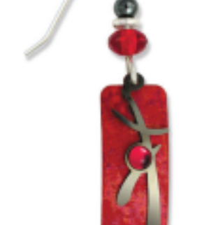 Adajio Red Column Earrings with Hematite Overlay and Red Cabochon—artisan lightweight statement jewelry. Available at Be Charmed