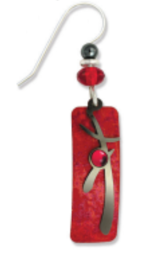 Adajio Red Column Earrings with Hematite Overlay and Red Cabochon—artisan lightweight statement jewelry. Available at Be Charmed