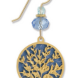 Adajio gold earring with blue coral design and blue bead on a white background. Available at Be Charmed. 