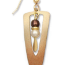 Adajio gold earring with a pearl and brown bead on a white background. Available at Be Charmed. 