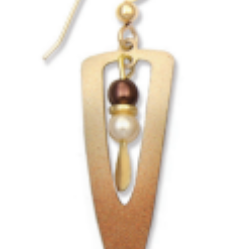 Adajio gold earring with a pearl and brown bead on a white background. Available at Be Charmed. 