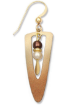 Adajio gold earring with a pearl and brown bead on a white background. Available at Be Charmed. 