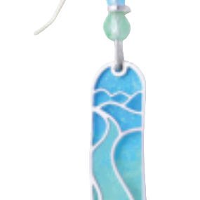 Adajio earring with a blue and white wave design on a white background. Available at Be Charmed. 