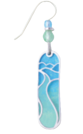 Adajio earring with a blue and white wave design on a white background. Available at Be Charmed. 