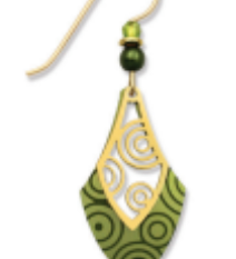 Adajio Spring Green Gold Plate Leaf Shape Earrings with Shooting Star and Cabochon—lightweight artisan statement jewelry. Available at Be Charmed