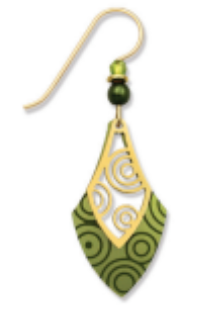 Adajio Spring Green Gold Plate Leaf Shape Earrings with Shooting Star and Cabochon—lightweight artisan statement jewelry. Available at Be Charmed