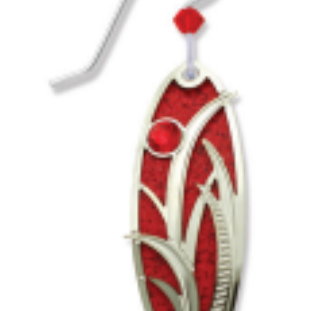 Adajio True Red Oval Earrings. Red and silver earring on a white background. Available at Be Charmed. 