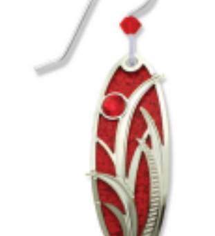 Adajio True Red Oval Earrings. Red and silver earring on a white background. Available at Be Charmed. 