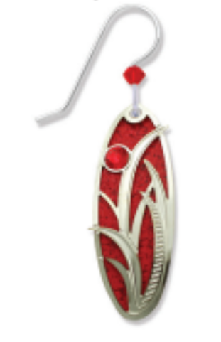 Adajio True Red Oval Earrings. Red and silver earring on a white background. Available at Be Charmed. 