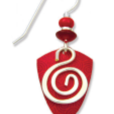 Adajio red and white spiral earring on a white background. Available at Be Charmed. 