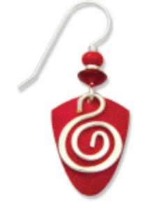 Adajio red and white spiral earring on a white background. Available at Be Charmed. 