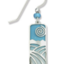 Earring with blue spiral design on a white background. Available at Be Charmed. 