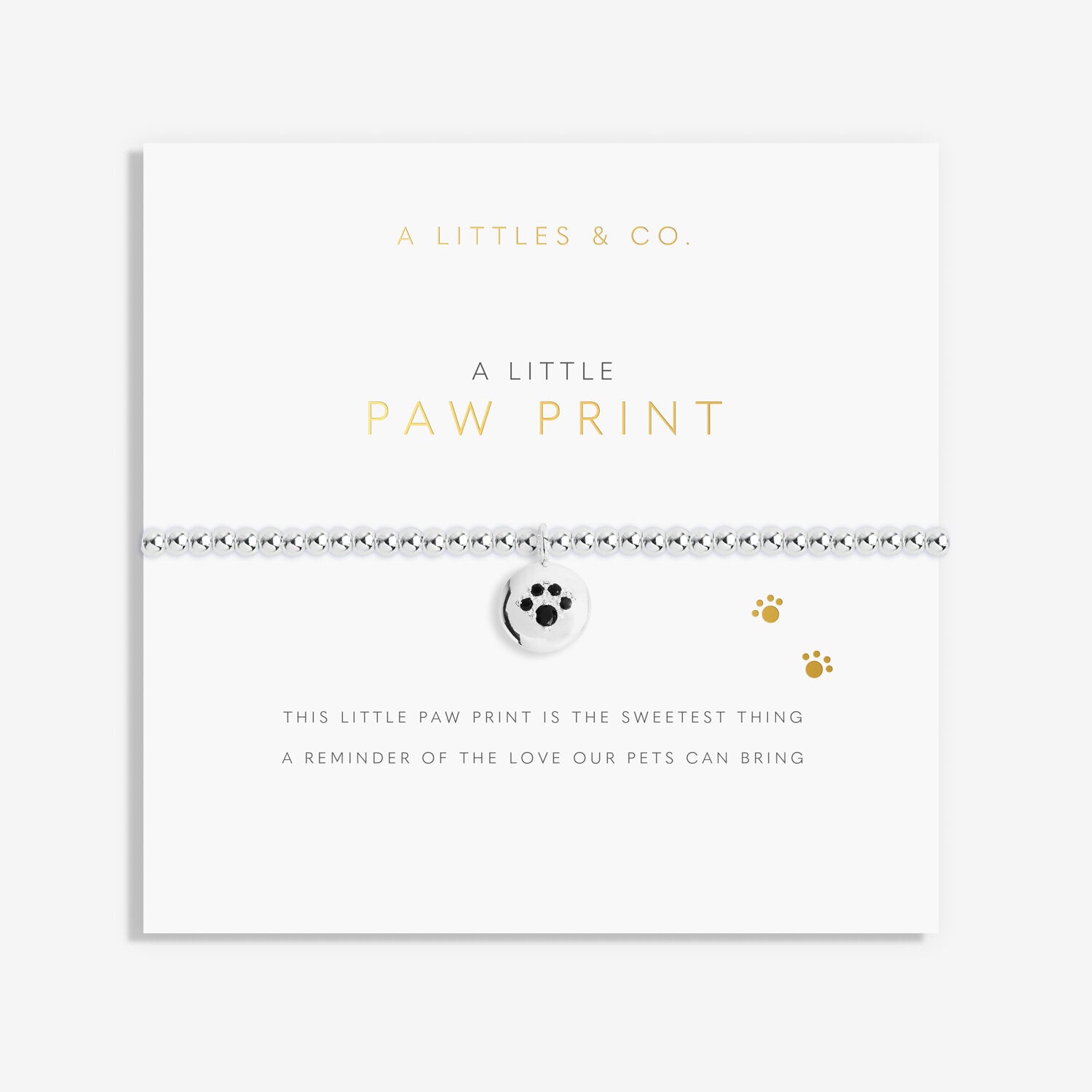 A Littles & Co Silver Paw Print Bracelet on Card