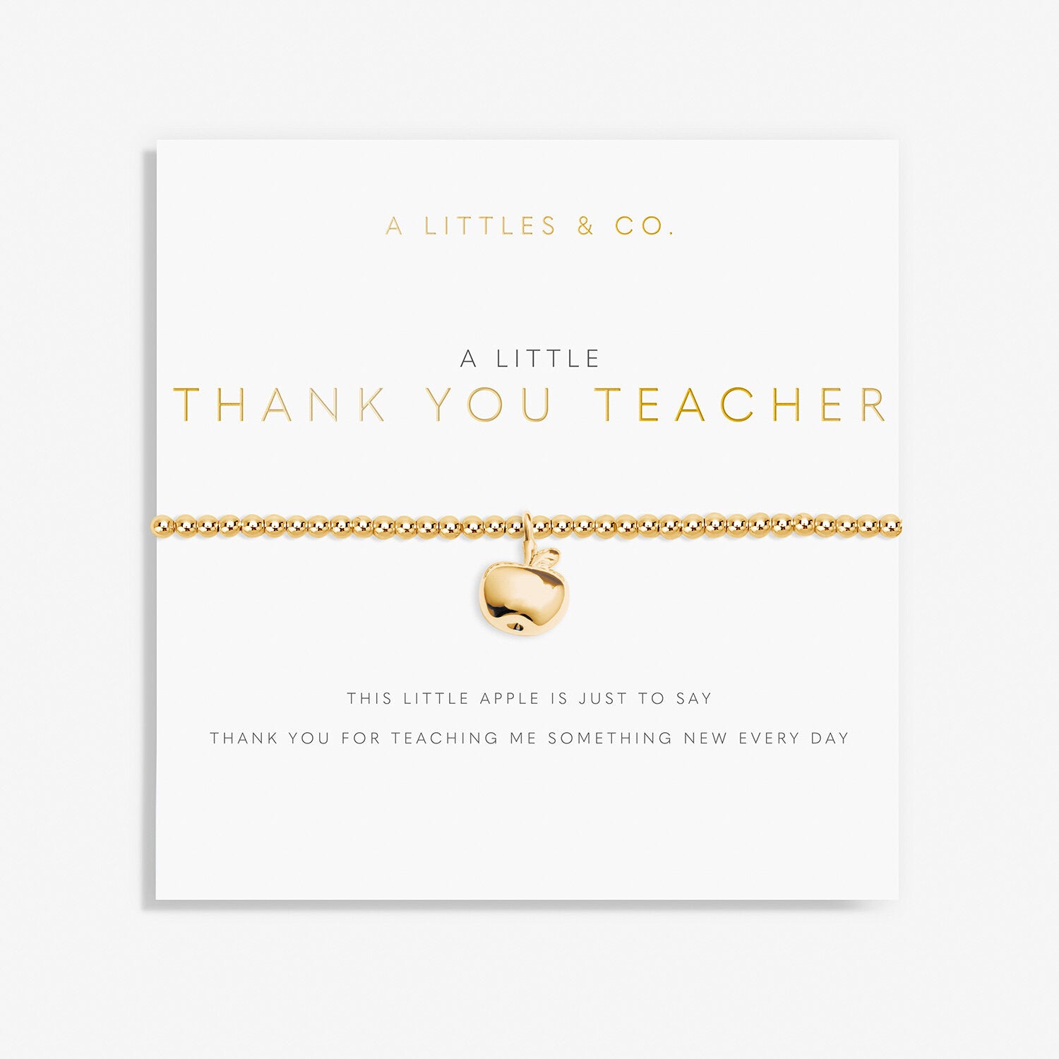 A Littles & Co Gold Thank You Teacher Bracelet on Card