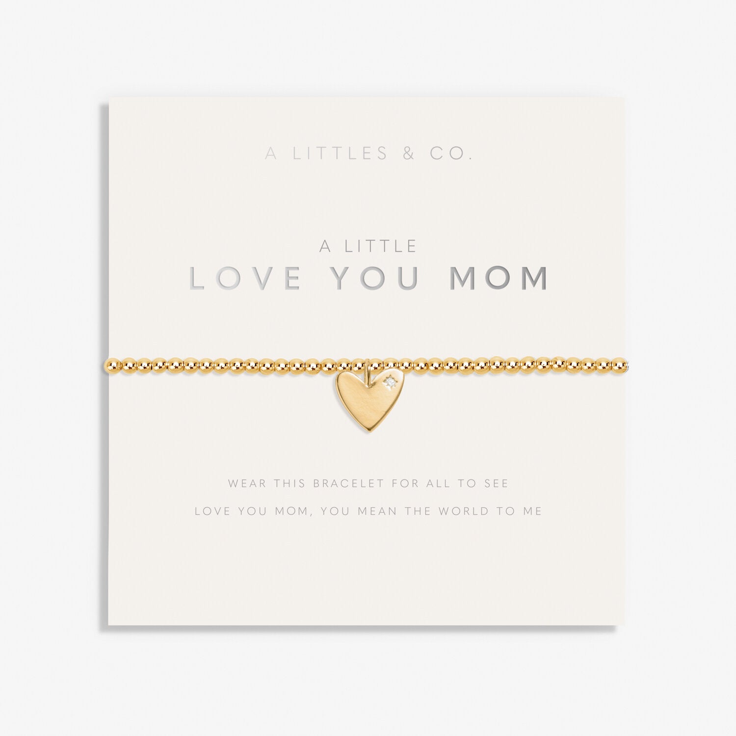 A Littles & Co Gold Love You Mom Bracelet on Card