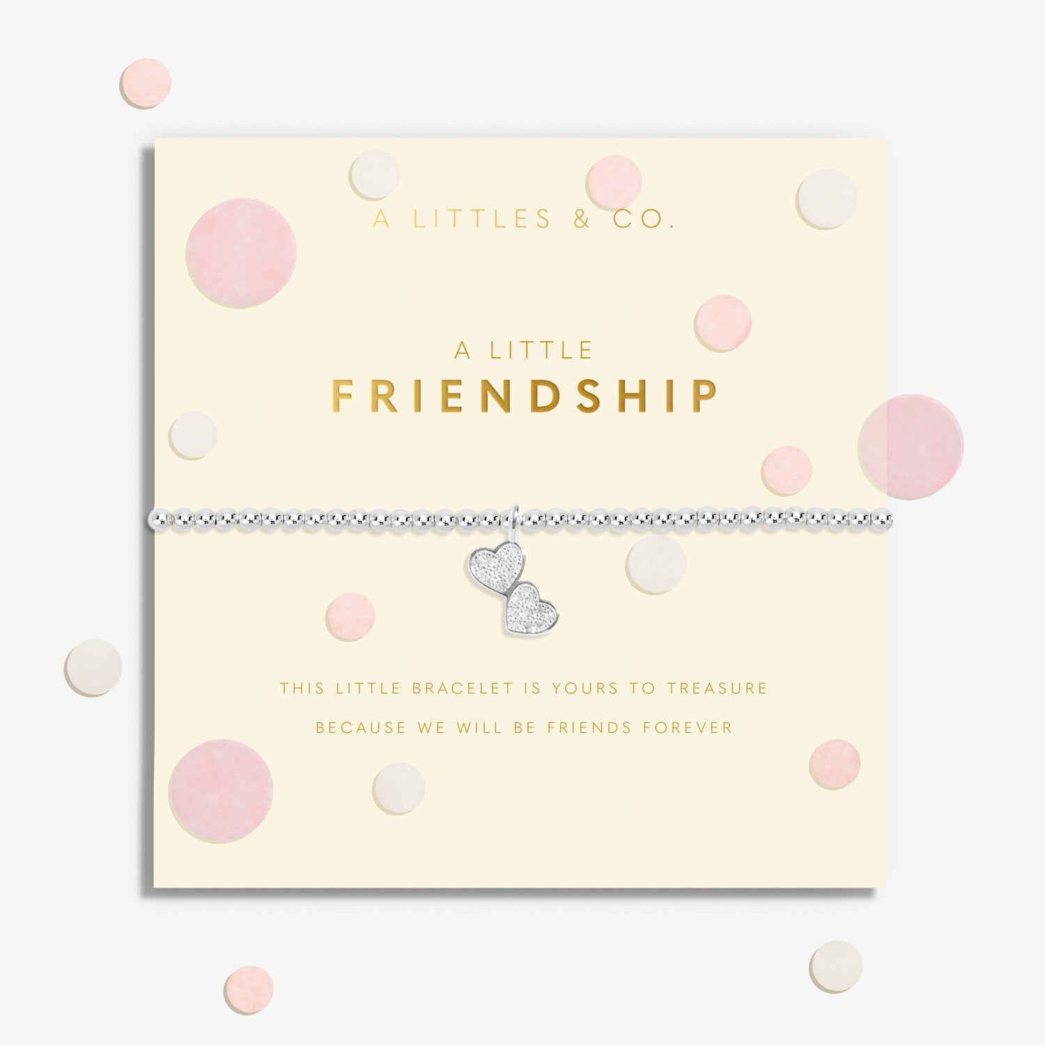 A Littles & Co Silver Confetti Friendship Bracelet on Card