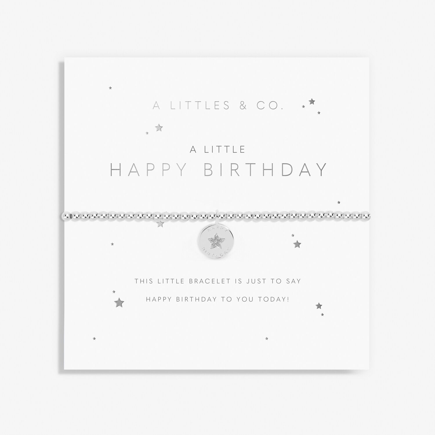 A Littles & Co Children's Silver Happy Birthday Bracelet on Card
