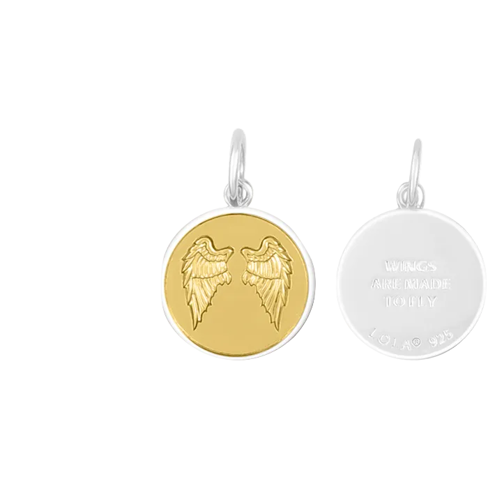 Gold CenterLola angel wings fly pendant symbolizing love, protection, and remembrance by Be Charmed. Available at Be Charmed
