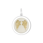 Gold/Ivory Lola angel wings fly pendant symbolizing love, protection, and remembrance by Be Charmed. Available at Be Charmed