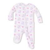 Angel Dear 2 Way Zipper Ruffle Back Footie – Lil Sis design with ruffle accents and cozy fabric. Available at Be Charmed.