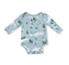 Angel Dear Lap Shoulder Bodysuit – Winter Fun Skiers design with playful skier print, lap shoulders, and snaps. Available at Be Charmed.