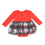 Angel Dear Tutu Bodysuit – Holiday Plaid design with festive tutu skirt and snap closures. Available at Be Charmed.