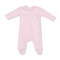 ngel Dear Velour Footie – Teddy Bear Pink Pink velour baby onesie with a zipper on a white background. Available at Be Charmed.