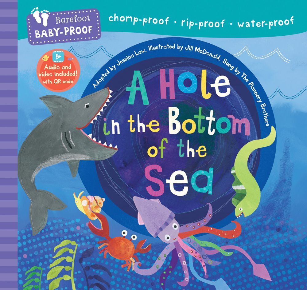 Book cover of 'A Hole in the Bottom of the Sea' with underwater illustrations and colorful text. Available at Be Charmed