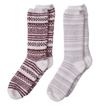 Barefoot Dreams CozyChic Checkered Stripe Sock Set in Crimson and Stone—luxury cozy socks for lounging or gifting. Available at Be Charmed