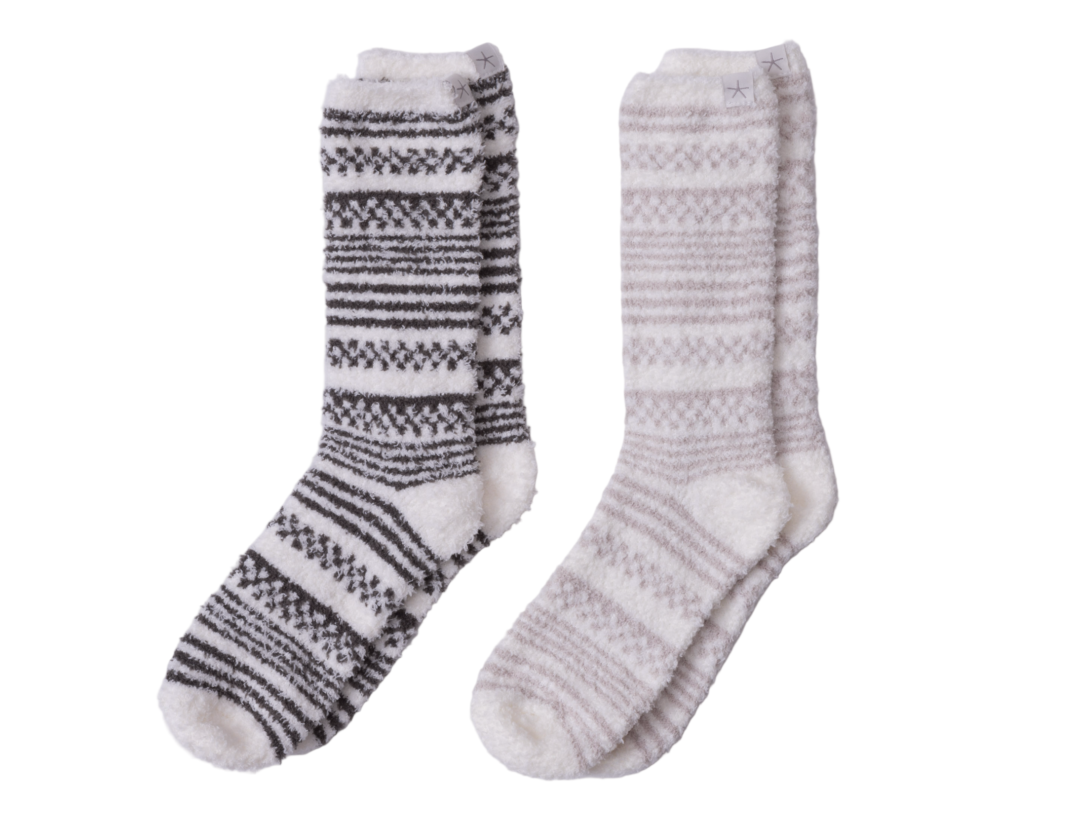 Barefoot Dreams CozyChic Checkered Stripe Sock Set in Dark Moss and Stone—luxury cozy socks for lounging or gifting. Available at Be Charmed