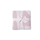 Barefoot Dreams CozyChic Dusty Rose Giraffe Stroller Blanket 30x40—luxurious baby blanket with giraffe print. Available at Be Charmed