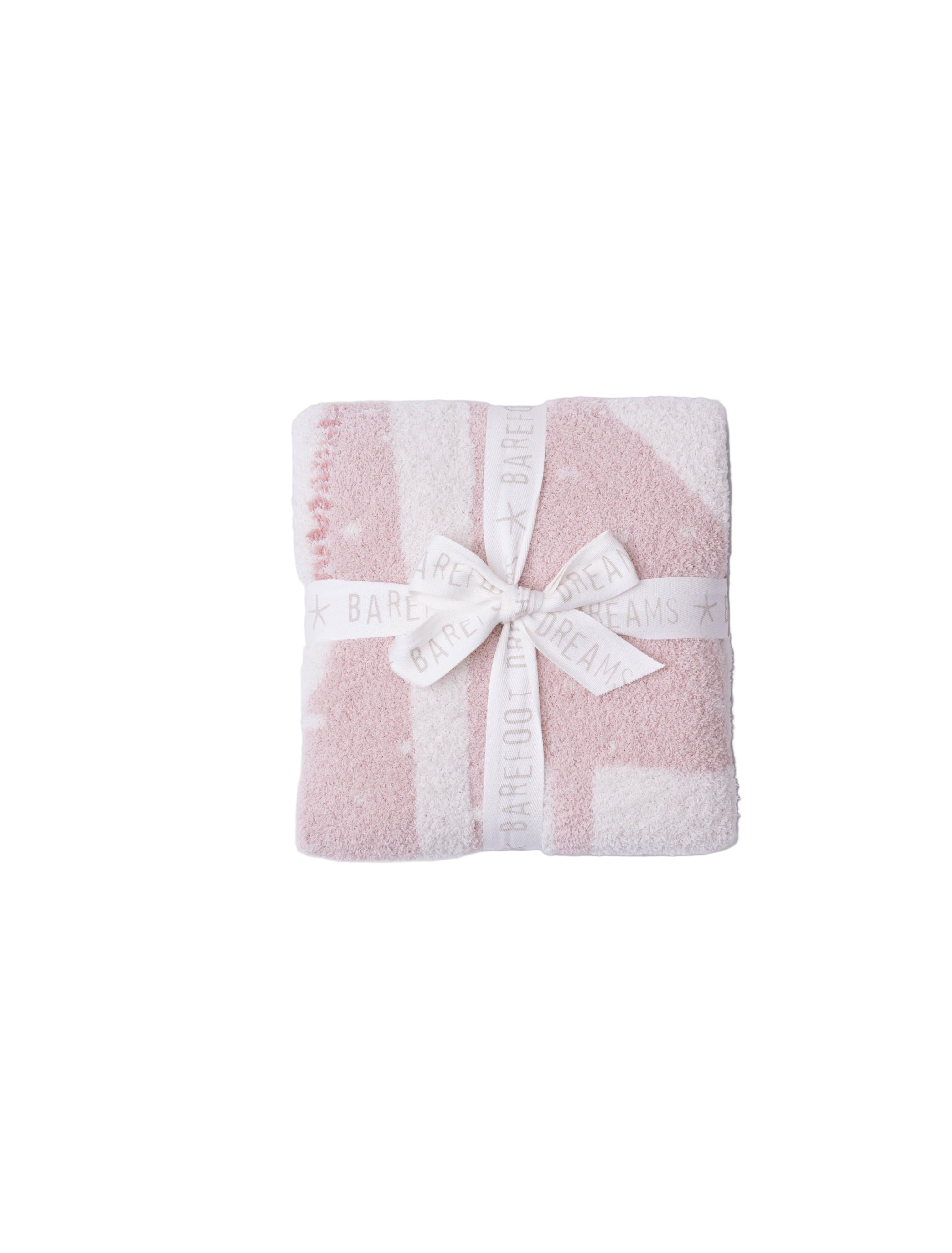 Barefoot Dreams CozyChic Dusty Rose Giraffe Stroller Blanket 30x40—luxurious baby blanket with giraffe print. Available at Be Charmed