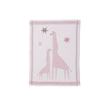 Barefoot Dreams CozyChic Dusty Rose Giraffe Stroller Blanket 30x40—luxurious baby blanket with giraffe print. Available at Be Charmed