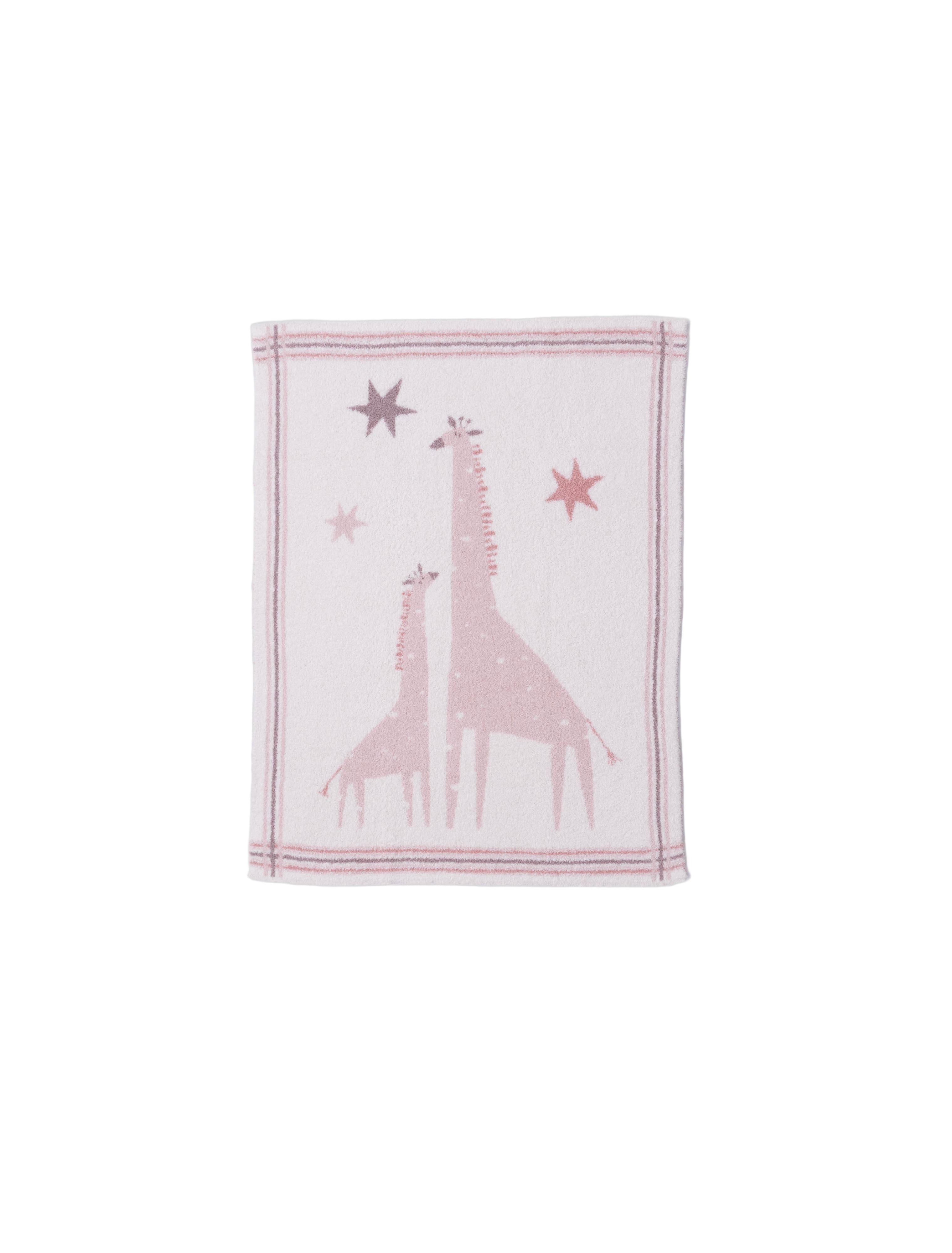 Barefoot Dreams CozyChic Dusty Rose Giraffe Stroller Blanket 30x40—luxurious baby blanket with giraffe print. Available at Be Charmed