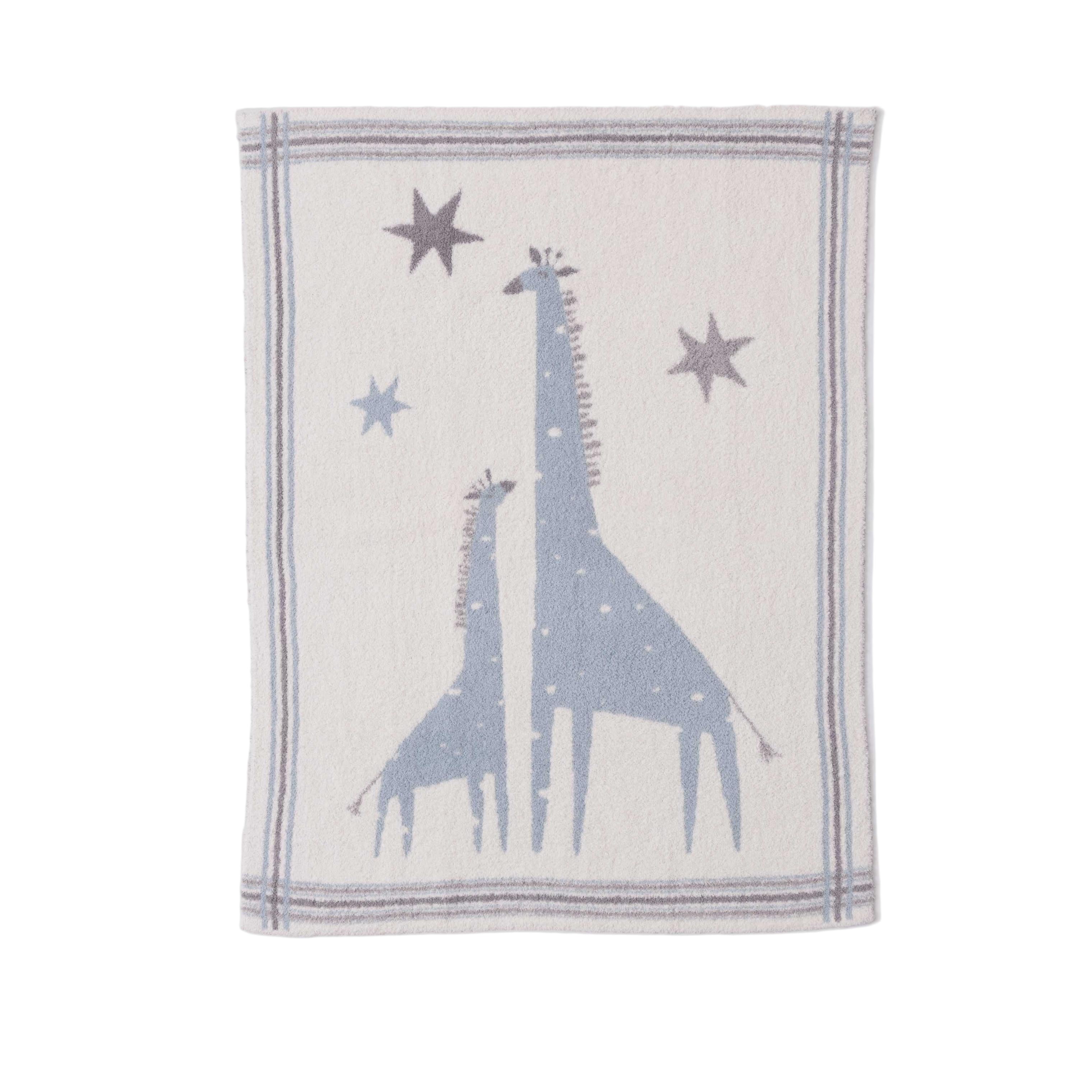 Barefoot Dreams CozyChic Raindrop Giraffe Stroller Blanket 30x40—luxurious baby blanket with giraffe print. Available at Be Charmed